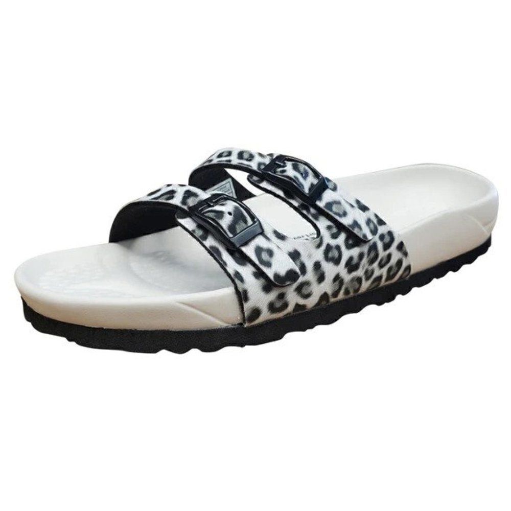 Viking Black and White Leopard Print Double Strap Sandals